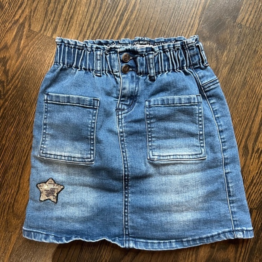 Deux par Deux girls’ denim skirt/jean skirt with embroidered sequin star